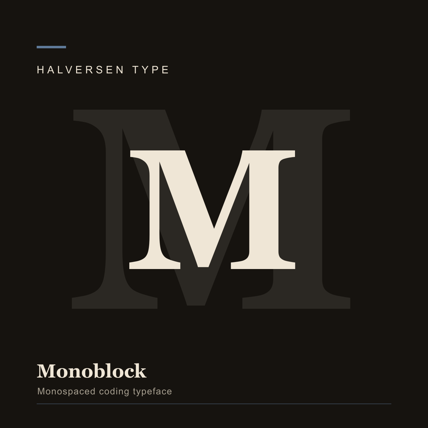 Monoblock monospaced coding typeface cover